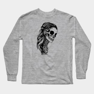 Skeleton Girl in Black Long Sleeve T-Shirt